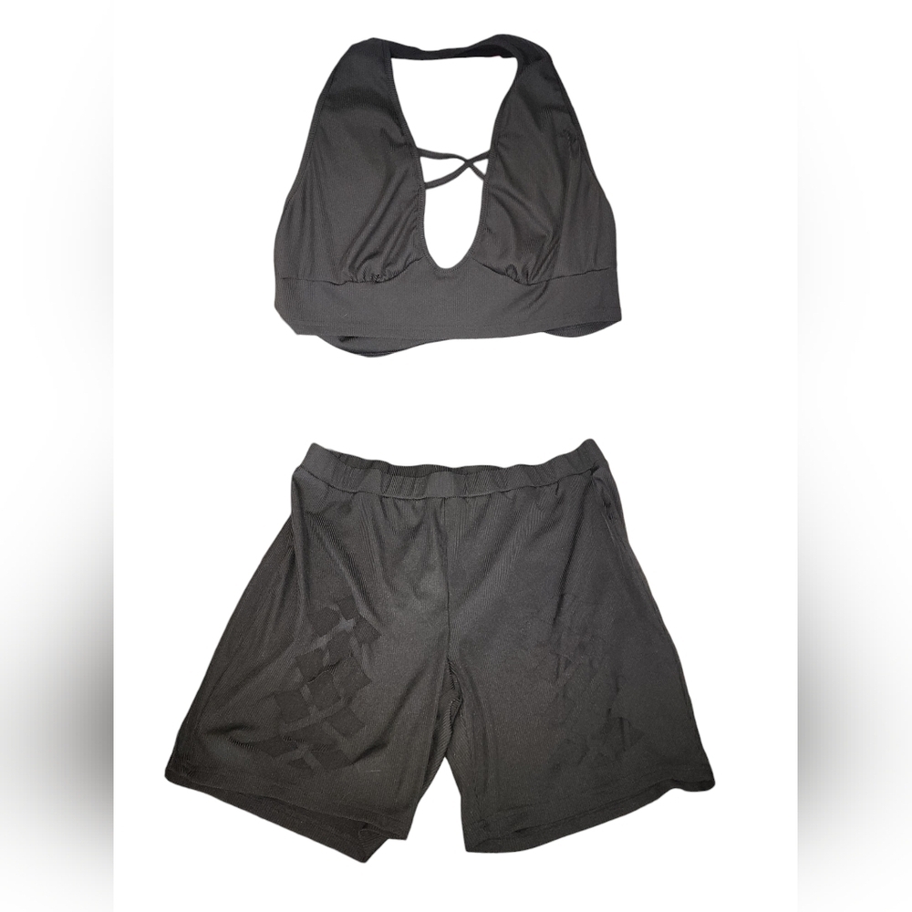 SHEIN Curve Elegant Black 2 Piece Summer Halter Top And Shorts Size 4XL